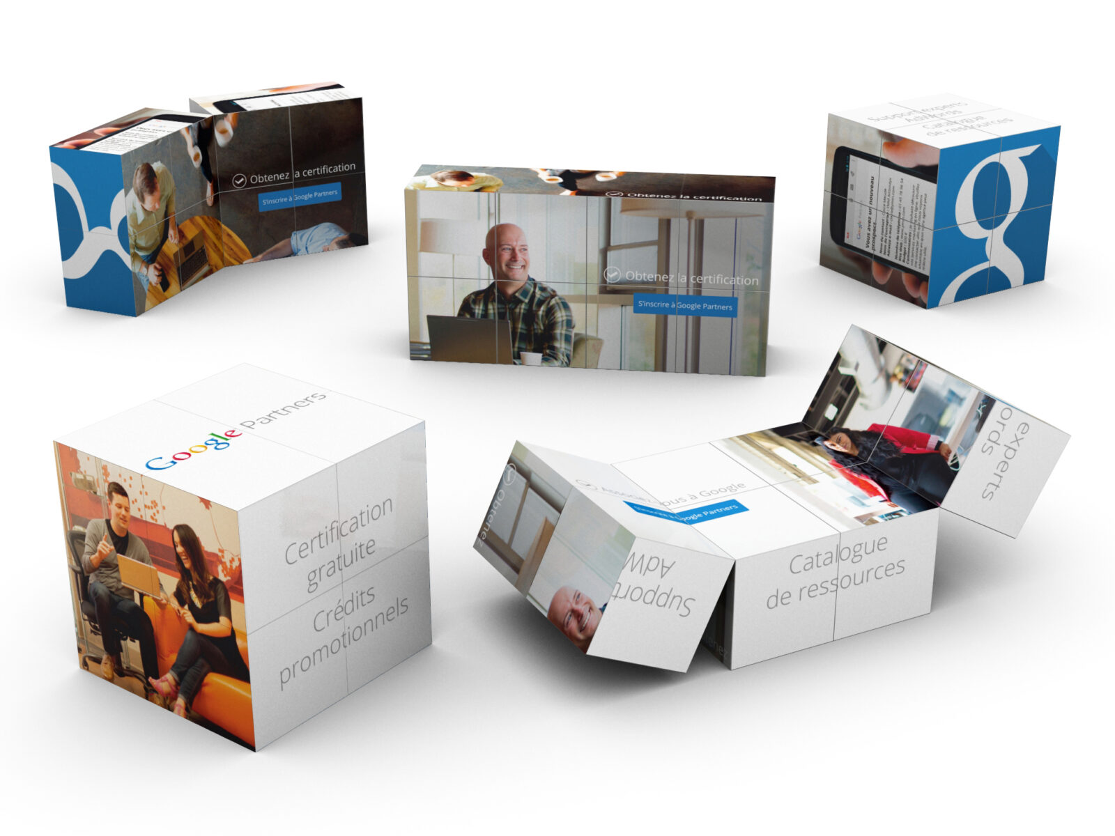 Magic Cube publicitaire déplié à la main, faces imprimées en quadri